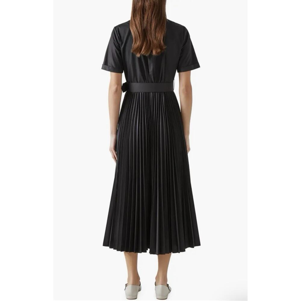 NWT LK Bennett Cally Pleated Shirt Dress Women's 16 Black Preppy Designer Office - Picture 2 of 15